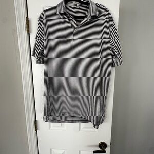 Peter Millar Summer Comfort Golf Polo L Blue and White Stripe